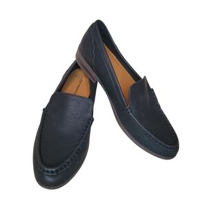 Lucky Brand Edrica Black Scallop Loafers Size 7.5 Classic Slip On Comfort Flats
